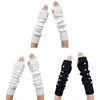 Five Fingers Gloves 68UA Stretchy Knitted Arm Sleeves Pearl Long Fingerless Thumb Hole Winter Hand Sleeve Tattoo Cover Up