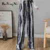 Y2K 90S Pantaloni da donna Tie Dye Moda vintage Vita alta Gamba larga Donna Pantaloni neri rosa Casual Street BF 210506