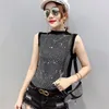 2020 neue Sommer Beiläufige Lose Koreanische Kleidung Diamanten T-shirt Frauen Baumwolle Mode Ärmellose Tops Ropa Mujer Hemd Tees T02423 X0628