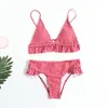 Conjunto de Bikini a cuadros para mujer, traje de baño acolchado con volantes y realce, traje de baño para mujer, ropa de playa