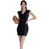 mini abito formale attillato da donna coreano estivo senza maniche con scollo a V cabaret aderente abiti da festa per le donne 210602