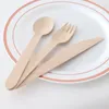 Stoviglie usa e getta Coltello in legno e forchetta Cucchiaio Woodens Set da tavola Coltelli da torta Cucchiai da dessert Forchette da frutta 10 pz / lotto T500680