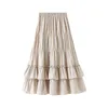 OHRYIYIE Fashion Women Long A-line Skirt Female Autumn Winter Ruffles Mid-Calf High Waist Pleated Skirts Womens Sun School Skirt 211120