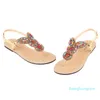 New Verão Retro Corda Bead Mulheres Praia Sandálias Americano Estilo Feminino Deslocamento Muler T-Strap Flops Parent-Child Sapatos Oversized X2365