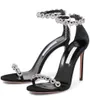 Élégant mariage de mariée Thyra sandales chaussures robe de femme cristal fête dame talons hauts nu noir été gladiateur sandalias avec boîte, EU35-43