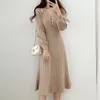 Abito coreano a pieghe primavera manica lunga slim maglione donna lavorato a maglia vintage elegante midi party 210514