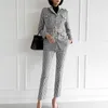 Alta Qualidade Moda Escritório Senhoras Terno xadrez Fit Magro Fit Outono 2 Piece Set Blazer Suits Vintage Negócios Negócios Outfits 210506