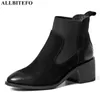 ALLBITEFO size 34-42 suede real genuine leather women boots round toe autumn fashion high heel shoes boots women's ankle boots 210611