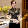 Camisa de manga corta de talla grande Tops Verano Mujer Cheongsam Estilo chino tradicional Blusa de rayón Señora Mandarin Collar Qipao S-5XL Blo de mujer