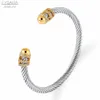 Pulseira de corda de arame empilhável de luxo FYSARA para casamento feminino com zircônia cúbica cristal CZ Dubai cor prata pulseira de festa 210609