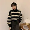 WERUERUYU turtleneck sweaters women winter jumpers knitted clothes fashion striped oversized pullover female 210608