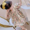 15791 Summer Baby Girls Florals Dress Kids Short Sleeve Crossed Backless Flowers Tops Children Princess Dresses