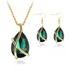 Boucles d'oreilles collier de luxe élégant rouge bleu vert cristal ensembles de bijoux de mariée couleur or alliage strass boucle d'oreille en forme de larme pour les femmes