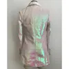 Est High Fashion Runway 2021 Designer Blazer Kvinnors dubbelbröst sjal Collar Shimmer Sequined Long Jacket Suits Blazers