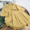 Korobov Sommer Neue Chic Frauen Outfits Koreanische Süße V-ausschnitt Kurzarm Blazer und Shorts 2 Stück Sets OL Anzüge 210430