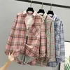 Lente lange mouwen blouse shirts vintage losse vrouwelijke plaid casual straat dame Koreaanse oversized 210510