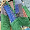 Johnature mulheres retalhos vintage algodão linho parkas botão v-pescoço casacos primavera estilo chinês solto verde parkas 210521