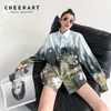 Forest Print Oversized Shirt Women Long Sleeve Top And Bloues Blue Green Button Up Daisy Floral Blouse Clothes 210427