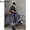 Korobov coreano doce chique chiffon vestido estilo formal verão v pescoço manga comprida vestidos feminino feminino a linha chiffon vestidos 210430