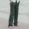 Styles Hommes Lâche Droite Long Pantalon Printemps Été Mode Coton Lin Loisirs Plage Style Taille Élastique Pantalon Plus La Taille M