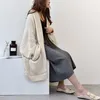 [EAM] Абрикос Большой размер вязание кардиган свитер свободный подходящий V-образным вырезом с длинным рукавом женщин мода осень зима 1Y152 211011