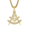 Pendant Necklaces Hip Hop Bling Iced Out Rhinestones Gold Stainless Steel Masonic masonry Necklace For Men Rapper Jewelry7852133