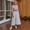 Skirts Elegant Solid Midi Pleated Skirt Women Korean High Waist 2021 Spring Ladies A-line School Long Female C-035