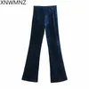 Mulheres Moda Velvet Flared Calças Vintage High-cintura com Hems Invisible Side Zip Slim Flare Calças 210520