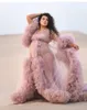 Baby Pink Puffy Long Sleeves Prom Dresses Ruffles Robe Tulle Tiered Evening Dress Cutsom Made Plus Size Party Robes Photo Shoot Vestidos