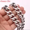 Granny Chic High Quality 316L rostfritt stålhalsband armband Curb Cuban Link Silver Color Mens Chain 17mm breda smycken 7-40quo296p