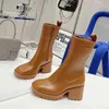 Vrouwen Betty Beeled Boots PVC Rubber Hoge Heel Kniehigh Tall Rain Boot Black Waterdichte Welly Platform Shoes Outdoor Rainshoes No4554552
