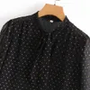 Automne mode boutonné en mousseline de soie chemise Vintage Blouse femmes noir et doré fil de soie dame manches longues femme chemise ample 210520