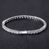 Printemps boucle Tennis 3A CZ 3mm 4mm 5mm 1 rangée zircone or argent couleur Bracelet pour hommes femmes glacé Hip Hop bijoux