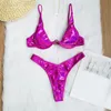 Mulheres verão sexy brasileiro biquíni conjunto holográfico brilho maiô metálico push up plugded underwire breaking terno 210319