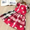 Baby Girls Love Heart Plaid Printing Dress Children Lattice Flying Sleeves Princess Dresses Summer 2018 Boutique Kids Clothes 2 Colors