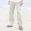 Styles Hommes Lâche Droite Long Pantalon Printemps Été Mode Coton Lin Loisirs Plage Style Taille Élastique Pantalon Plus La Taille M