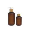 120 ml 250 ml 500 ml Amber Breck Brown Plastic Pet Bottle Bambus Cap Black White Pomp Pump Pumpo Campoo Pojemniki 10pcs STO275V