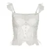 Kvinnors T-shirt Neonbabipink Y2K Grunge Fairy Core Translucent White Mesh Lace Corset Busiter Crop Top Femme Sexig Vintage Kläder N71-BG10