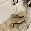 2021 Zomer Mode Dames Lederen Designer Slippers Elastische Sandalen Classic Party Bruiloft Goud Comfortabele Hoge Hakken 6Cm 35-42