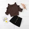 Girls Outfits Autumn Clothes for knit Sweater + black Skirt Baby Girl 2pcs Sets E1512 210610