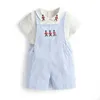 İspanyol Bebek Erkek Giysileri Set Çocuk Bebek Beyaz Bluz Gömlek Asker Nakış Tulum Toddler Boy Pamuk Butik Kıyafetler 210615