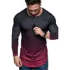 Camisetas masculinas camisetas masculinas gradiente cor 3d impresso compressão seca rápida camiseta de manga comprida tampas apertadas para masculino