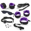 NXY SM Sex Adult Toy Leopard 7 Pcs Set Sexy Lingerie Pu Leather Bdsm Bondage Hand Cuffs Footcuff Whip Rope Blindfold Erotic Toys1220