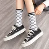 High quality Hip Hop Harajuku Style men's socks Unisex Breathable Cotton Geometric Checkered Long Tube Woman Skateboard Socks