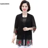 2019 Summer New Middle-Aged Women Lace Two Piece Set Top Embroidered Fashion Upscale Mother'S Cardigan Suit Set R457 X0428