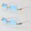 2022 NOUVEAU MICROPAVED DIAMOND SET des lunettes de soleil sans bordure White Plank Femmes Men de soleil Soleil Male