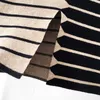 Единас повседневная женская юбка Bodycon Striped Лоскутная вязка MIDI тонкий карандаш высокая талия зима корейская мода 210527