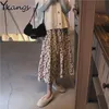 Automne velours côtelé Harajuku Kawaii femme coréenne jupes femmes Floral Vintage doux belle all-match haute taille élastique longue jupe 210619