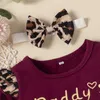 Euro American Girl Clothes Sets Långärmad bokstäver Skriv ut T-shirt + byxor och huvudband 3st / set Höst Bomull Soft Barnkläder Leopard Outfits M3763