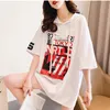 Summer Korea Fashion Women Short Sleeve Loose Long Print Tshirt Cotton Casual Hooded Tee Shirt Femme Tops Plus Size M02 210512